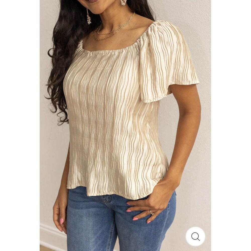 GRACE + EMMA Women’s Top Ivory Blouse Pleated Size XL Square Neck Pullover